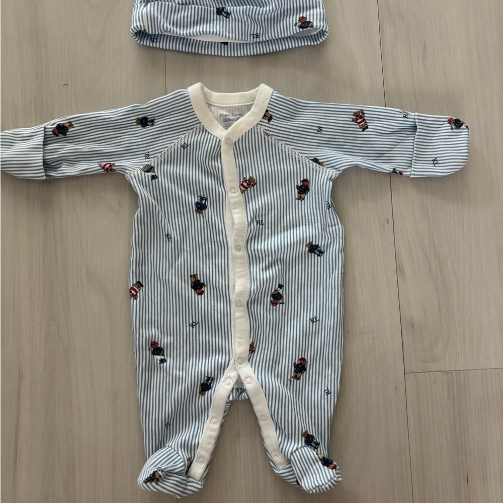 Ralph Lauren Blue and White Footed One Piece